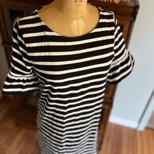 J.Crew black and white striped knit dress with ruffle sleeves